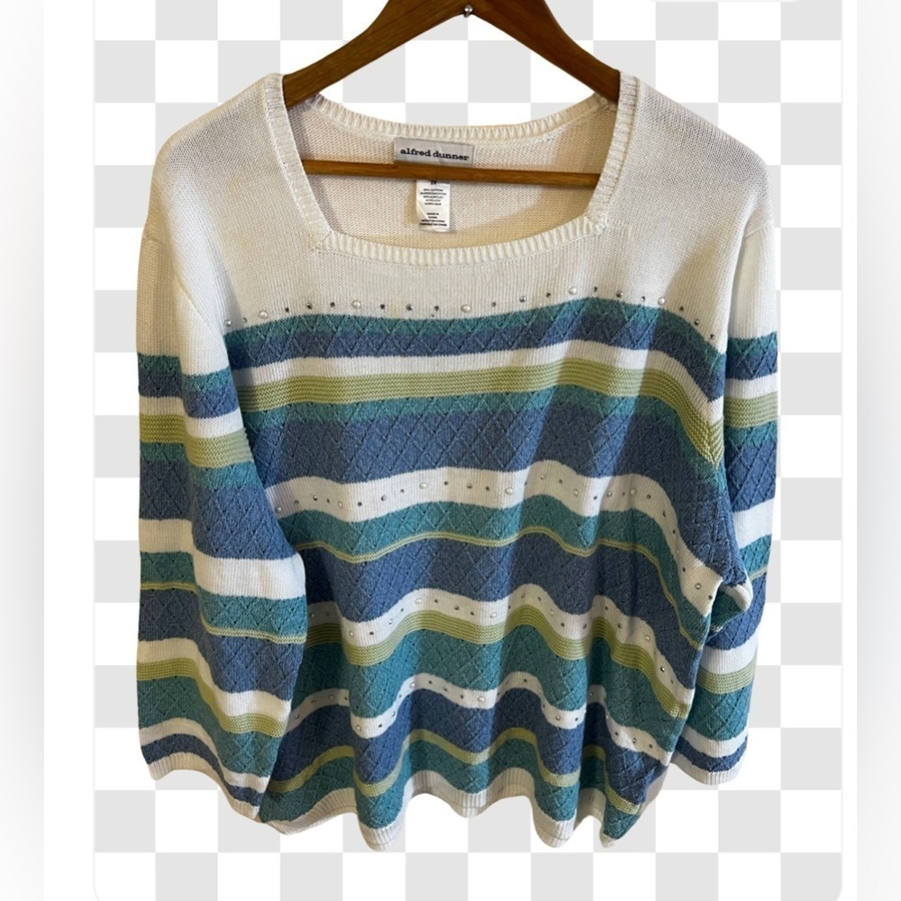 Alfred dunner Women multicolored sweater cardigan pullover Plus Size 2X pearls - Picture 4 of 16